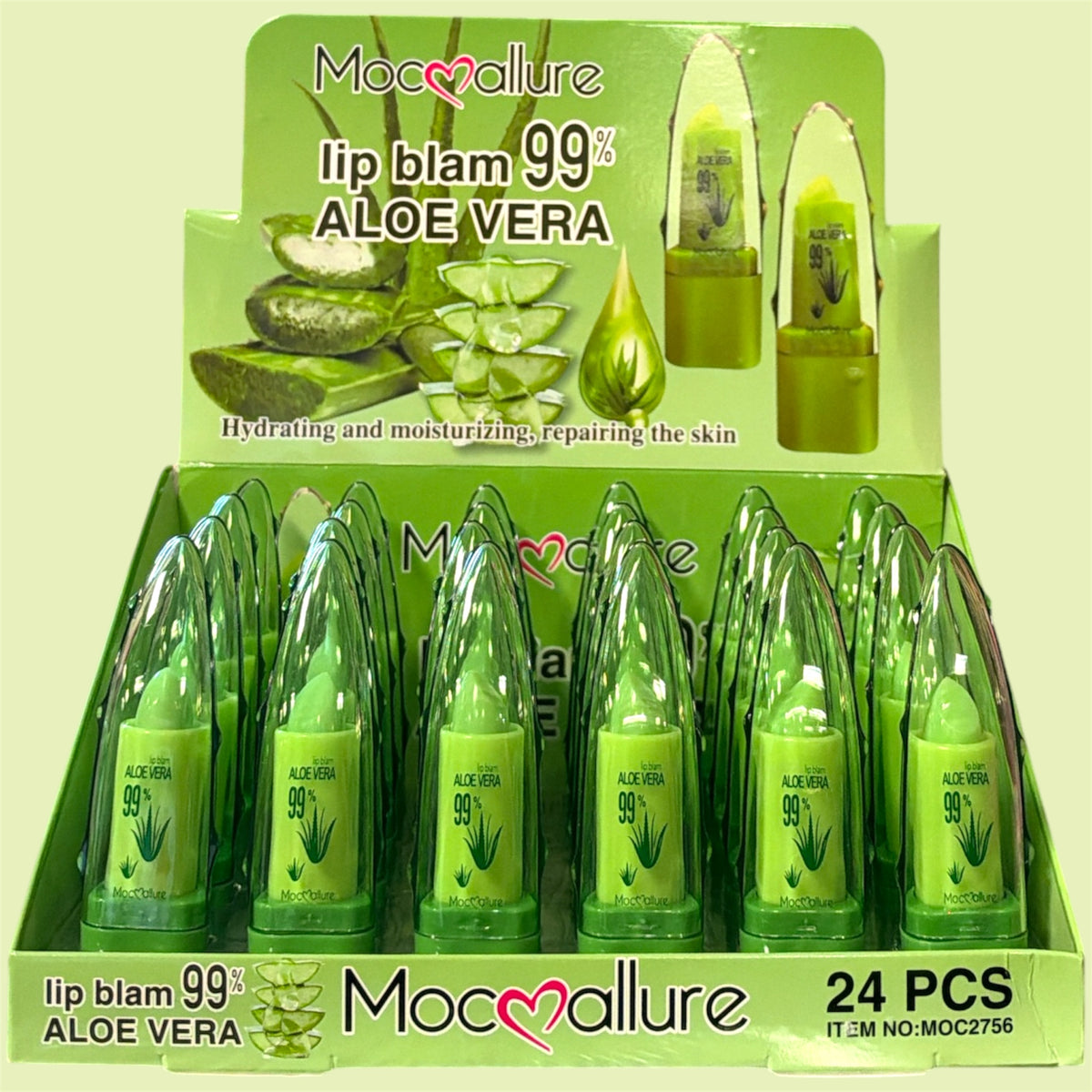 MOC❤️ALLURE LIP BALM ALOE VERA 99% 24PCS DISPLAY MOC2756