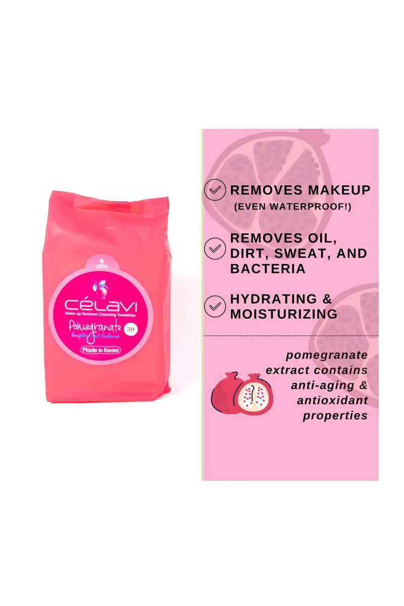 CELAVI MAKE-UP REMOVER CLEANSING TOWELETTES POMEGRANATE 6PACK