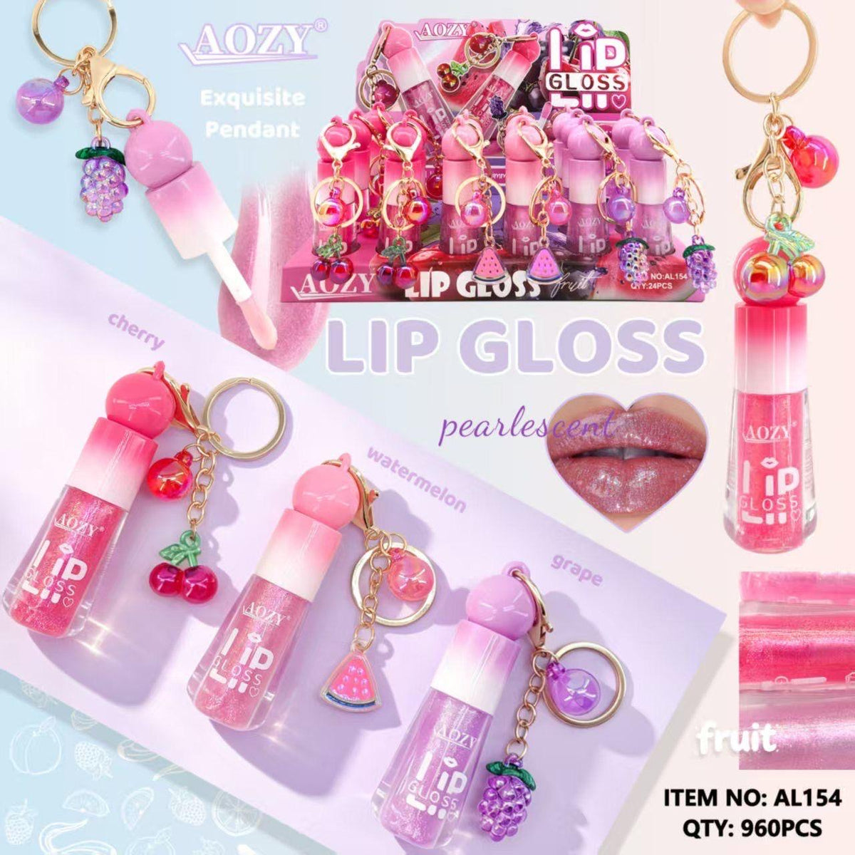 AOZY FRUIT LIP GLOSS WITH KEY CHAIN 24 PCS DISPLAY
