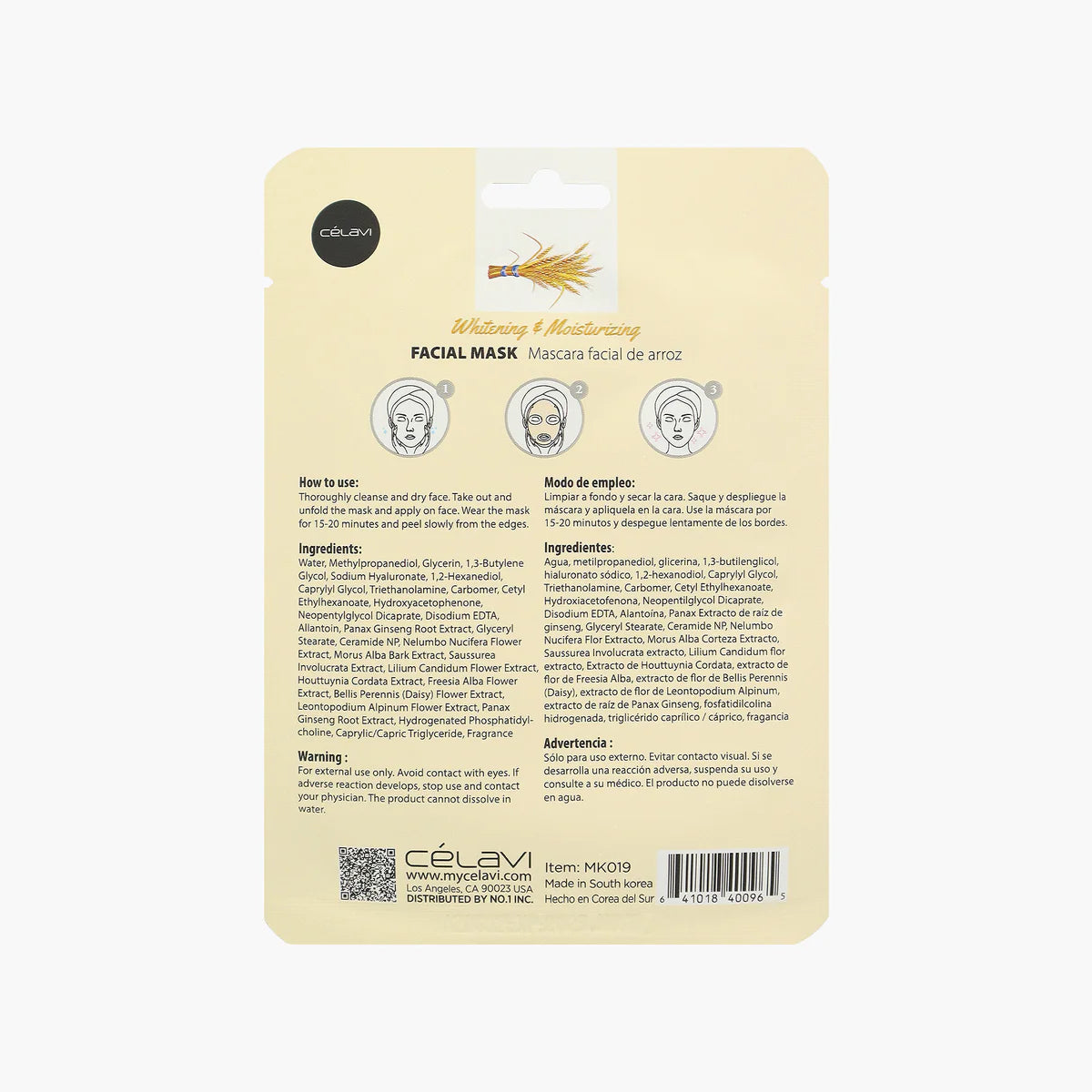 CELAVI FACIAL MASK RICE WHITENING & MOISTURIZING 24 PACK