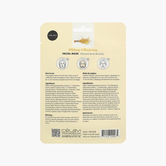CELAVI FACIAL MASK RICE WHITENING & MOISTURIZING 24 PACK