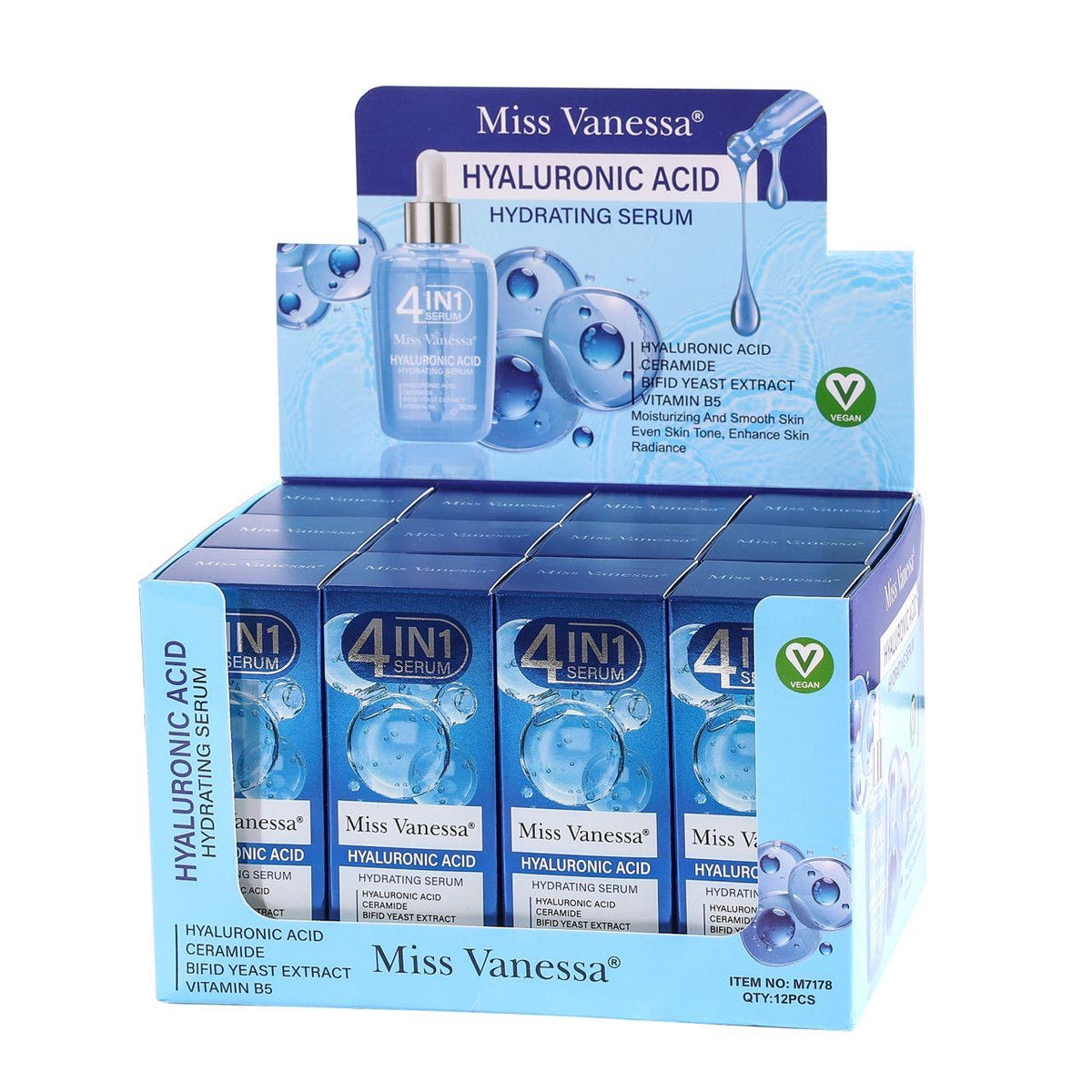 MISS VANESSA 4 IN 1 HYALURONIC ACID HYDRATING SERUM 12 PCS DISPLAY
