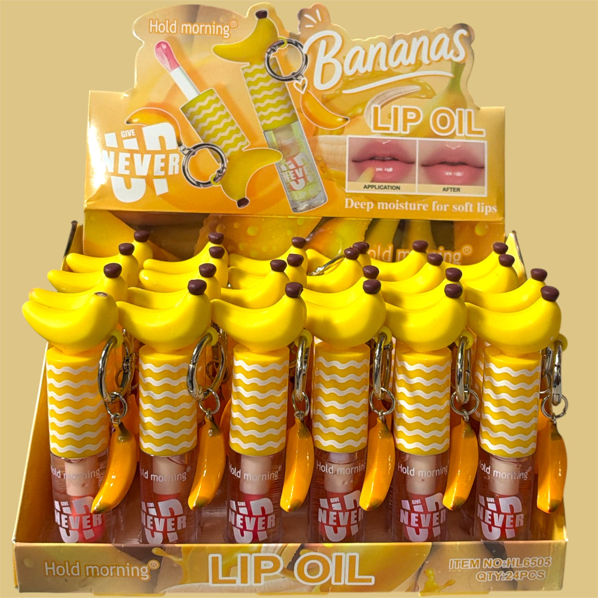 HOLD MORNING BANANAS LIP OIL 24 PCS DISPLAY HL6505