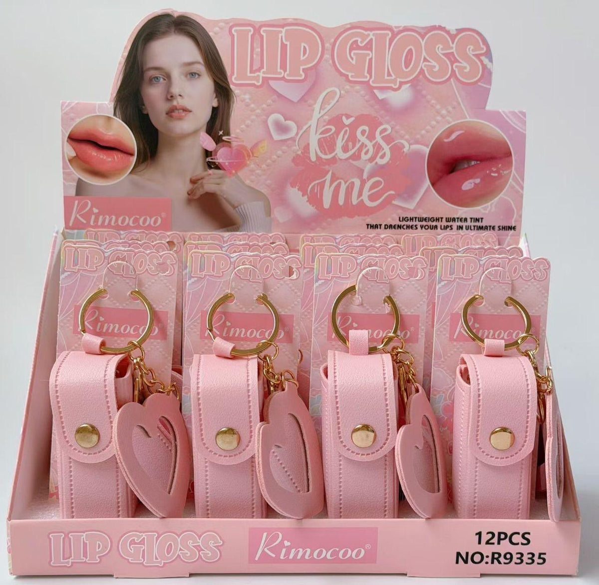 RIMOCOO KISS ME LIP GLOSS WITH LIPGLOSS HOLDER 12PCS DISPLAY