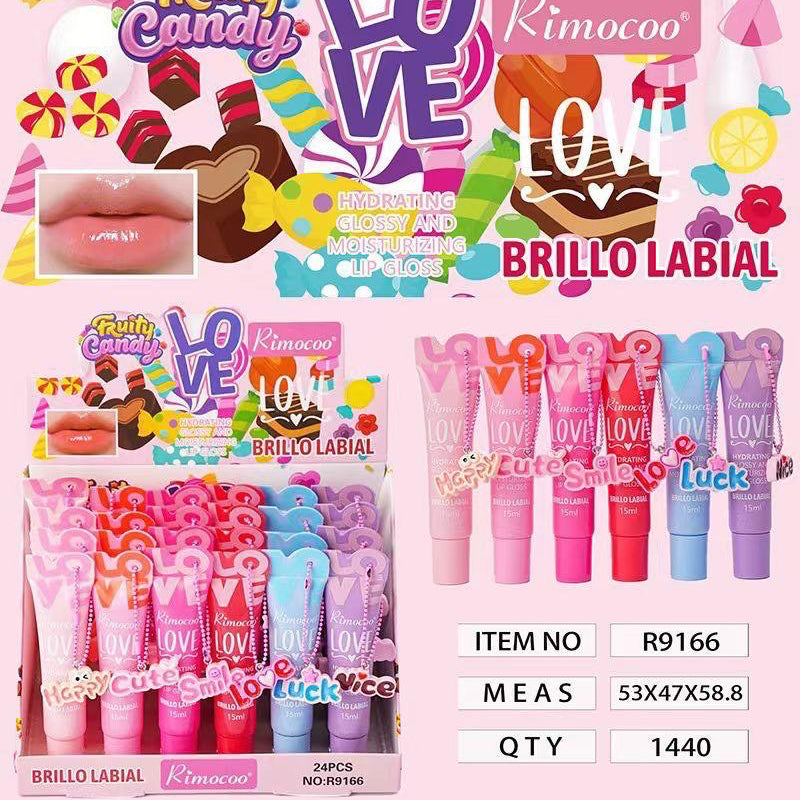 RIMOCOO LOVE FRUITY CANDY LIP GLOSS 24PCS DISPLAY NO. R9166