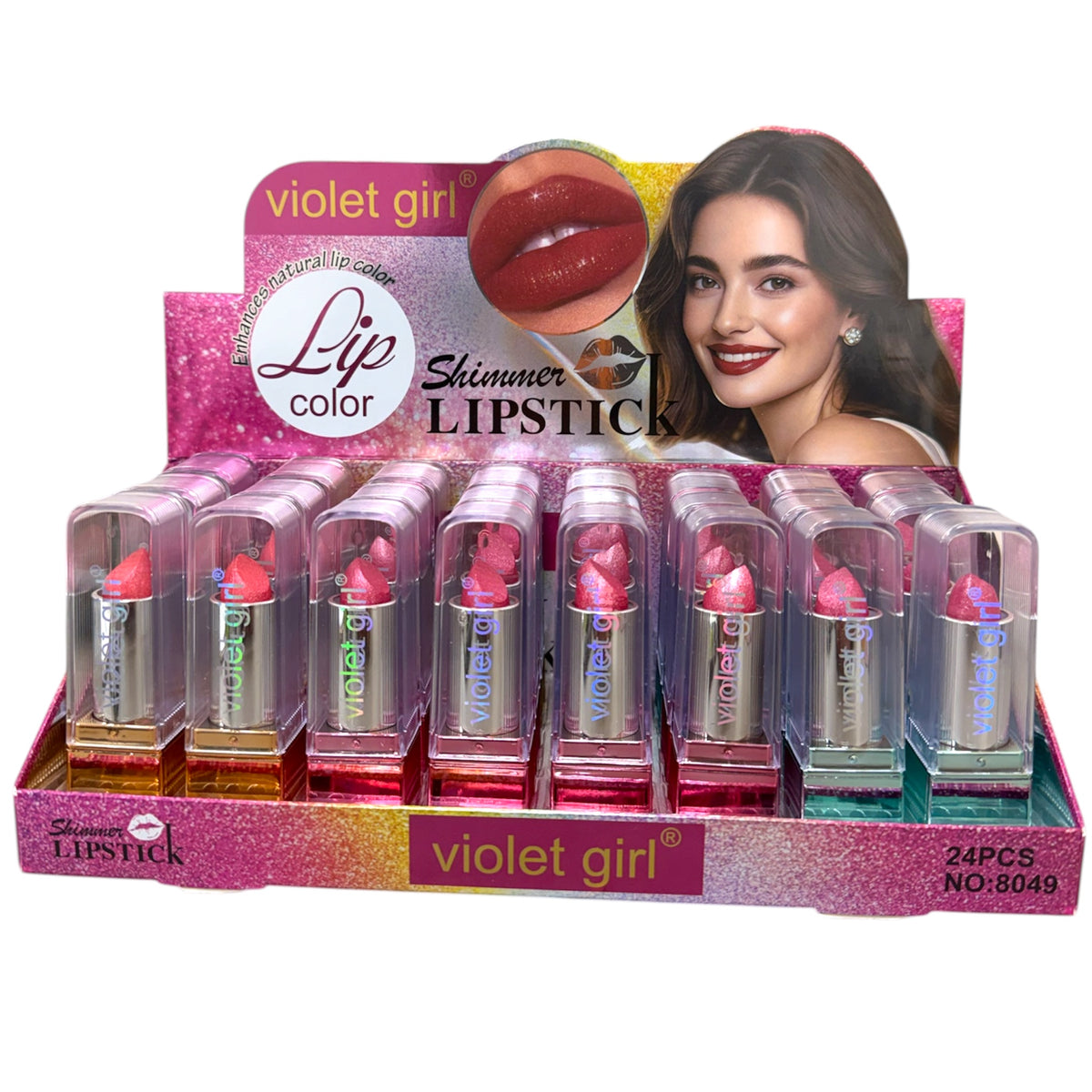 VIOLET GIRL SHIMMER LIPSTICK 24PCS