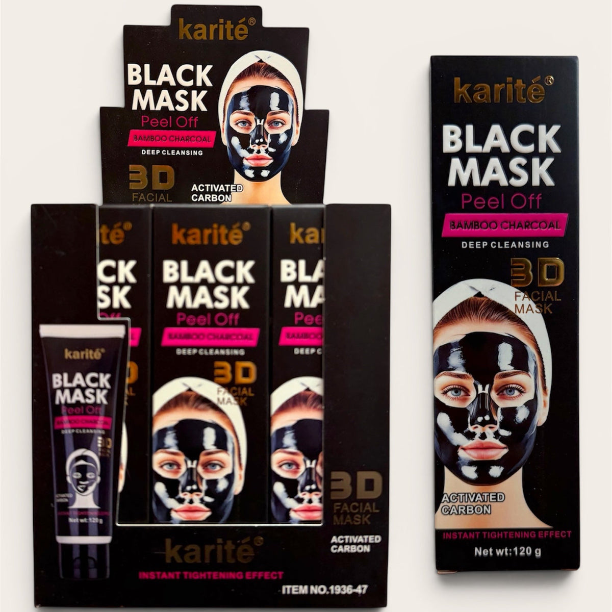 KARITE BLACK MASK BAMBOO CHARCOAL 12 PCS DISPLAY NO.1936-47