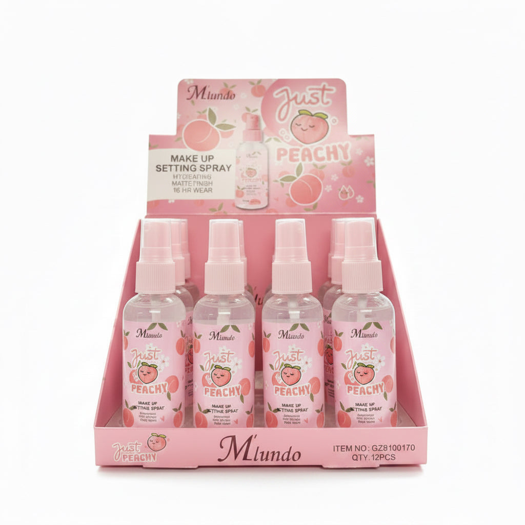 MILUNDO JUST PEACHY MAKE UP SETTING SPRAY 12 PCS DISPLAY NO.GZ8100170