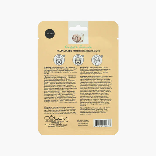 CELAVI FACIAL MASK SNAIL ENERGIZE & ILLUMINATE 24PACK