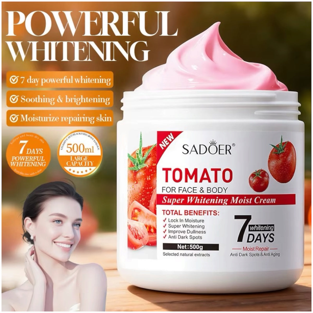 SADOER TOMATO FOR FACE & BODY SUPER WHITENING MOIST CREAM 2PCS