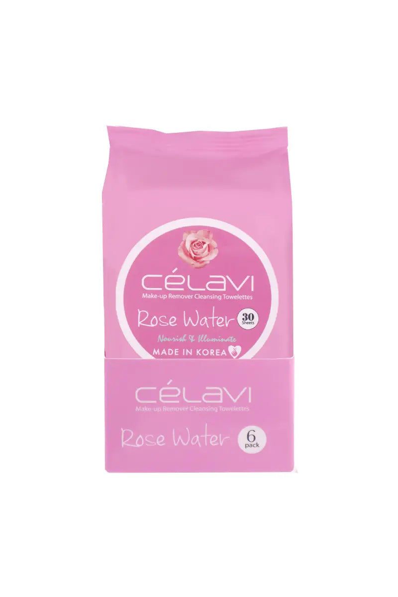 CELAVI MAKE-UP REMOVER CLEANSING TOWELETTES ROSE WATER 6PACK
