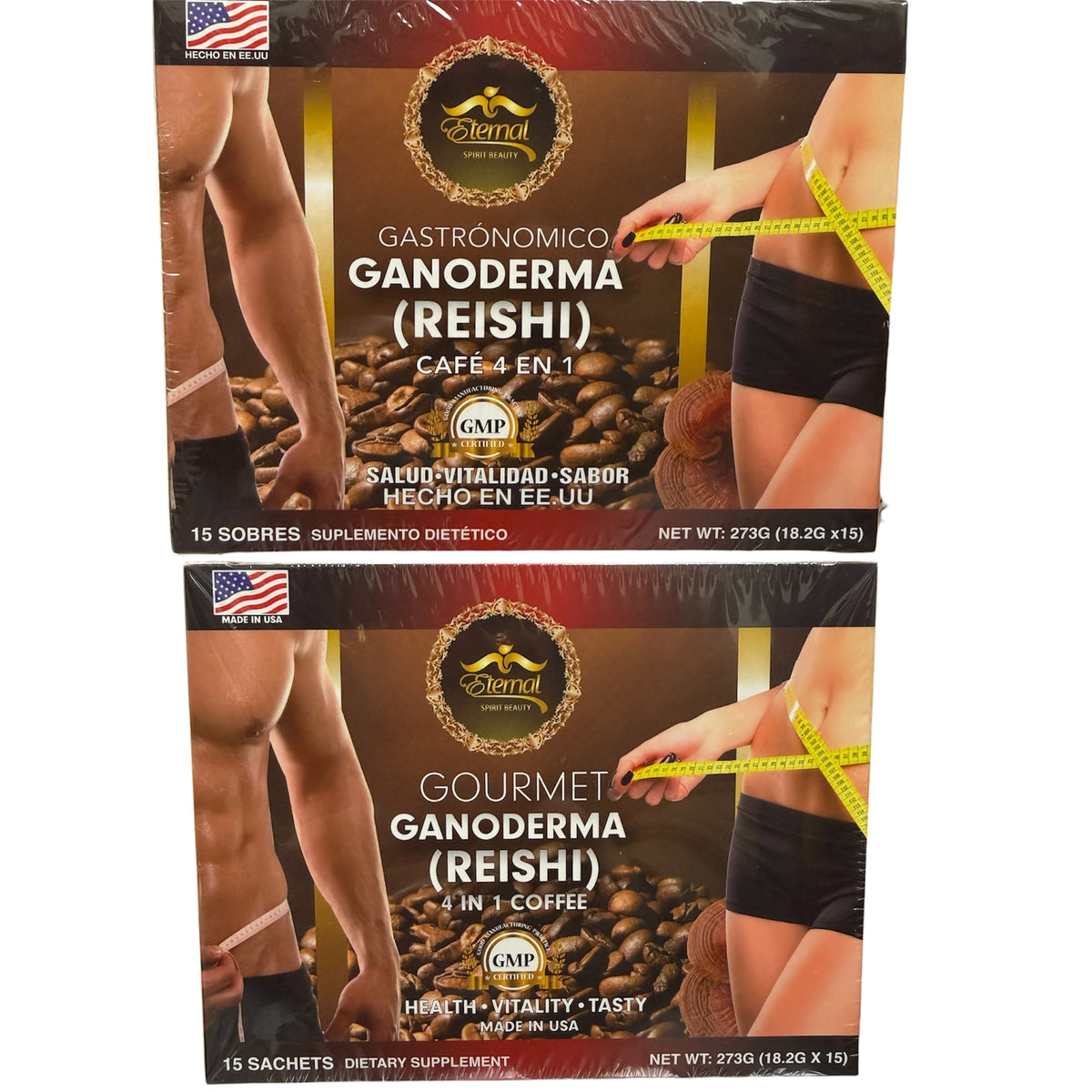 ETERNAL SPIRIT BEAUTY GOURMET GANODERMA REISHI DIETARY SUPPLEMENT 4 IN 1 COFFEE 15 SACHETS, 2 PCS