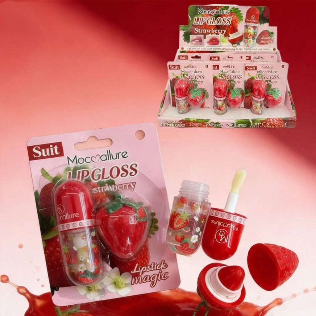 MOC❤️ALLURE STRAWBERRY LIP GLOSS/LIP BALM 12 PCS DISPLAY NO:MOC2271-A