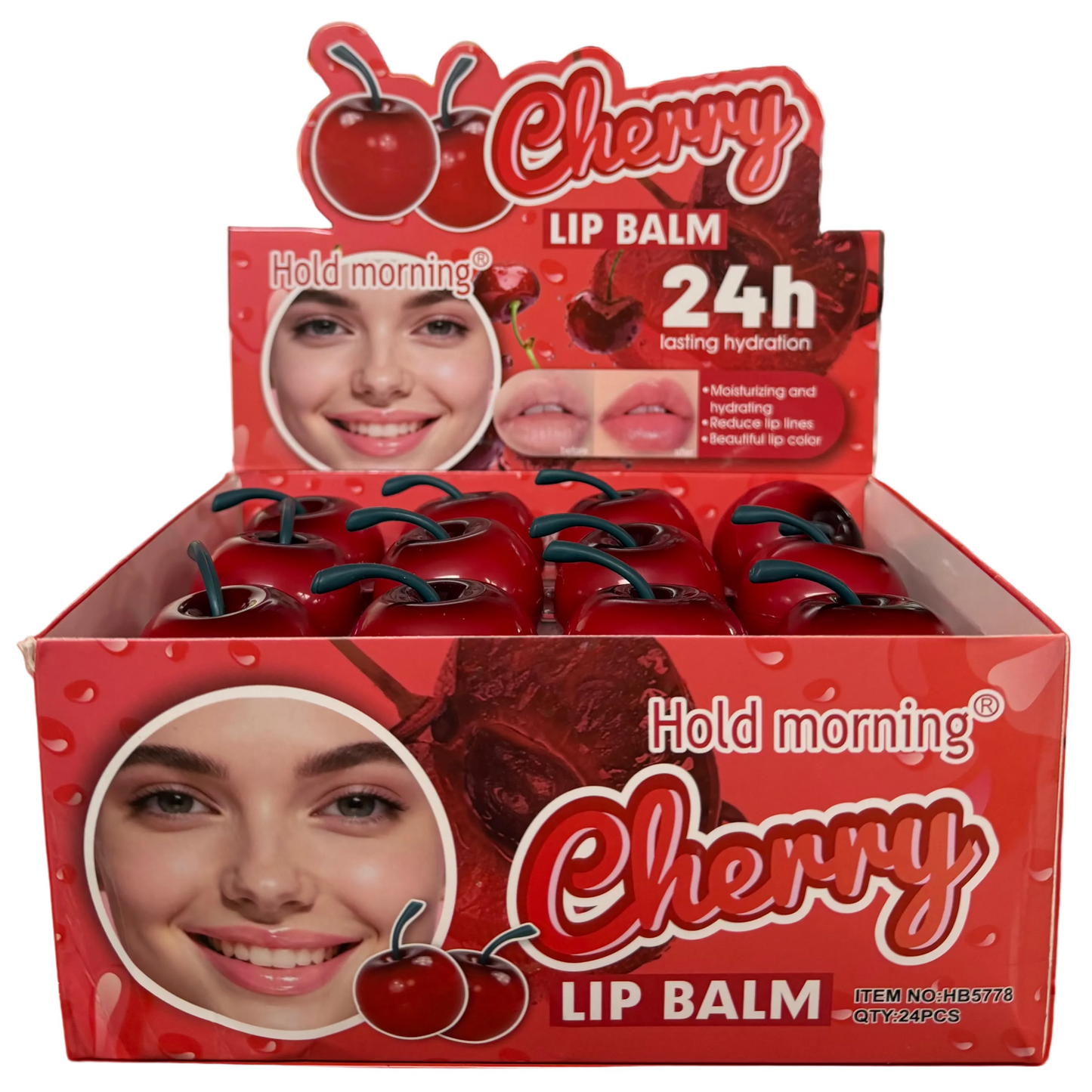 HOLD MORNING CHERRY LIP BALM 24 PCS DISPLAY (NO:HB5778)