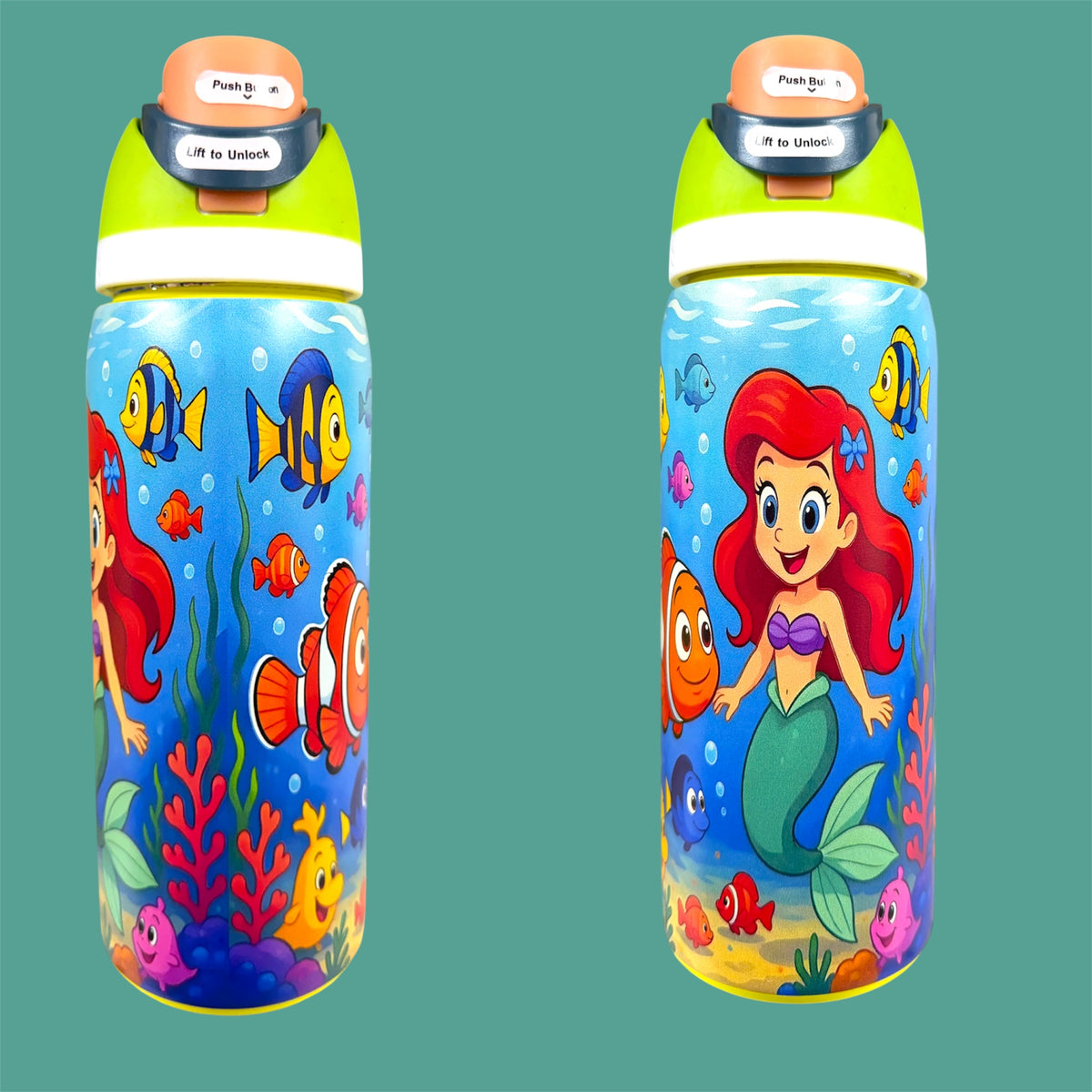 (#33) KID MERMAID WATER CANISTER WITH BUILT IN STRAW 32 OZ./945 ML 1 PC