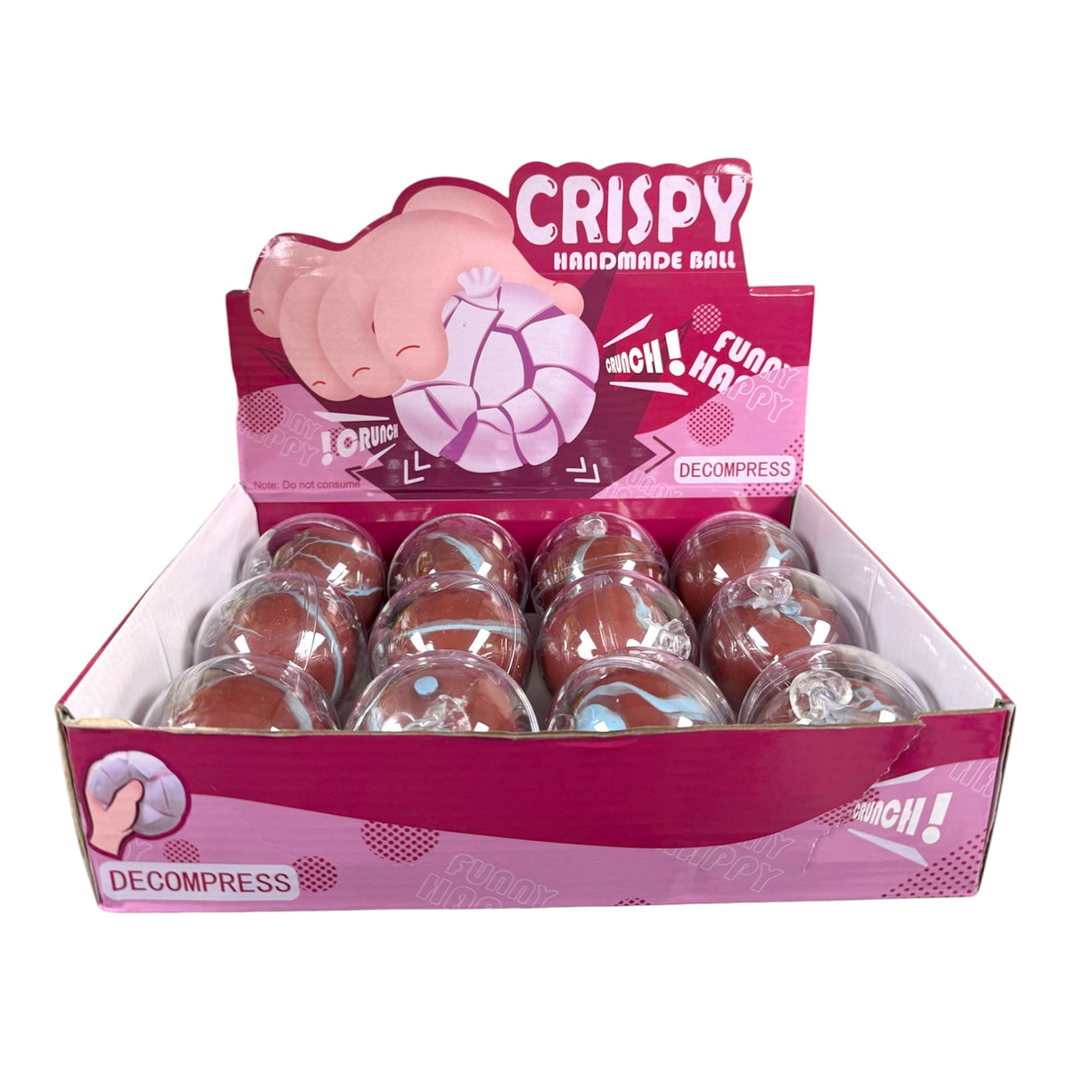 CRISPY HANDMADE BALL BROWN WITH BLUE STRIPES CRUNCH BALL 12 PCS DISPLAY