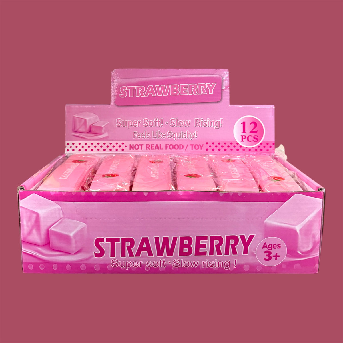 STRAWBERRY SCENTED BUTTER SQUISHY BAR 12 PCS DISPLAY