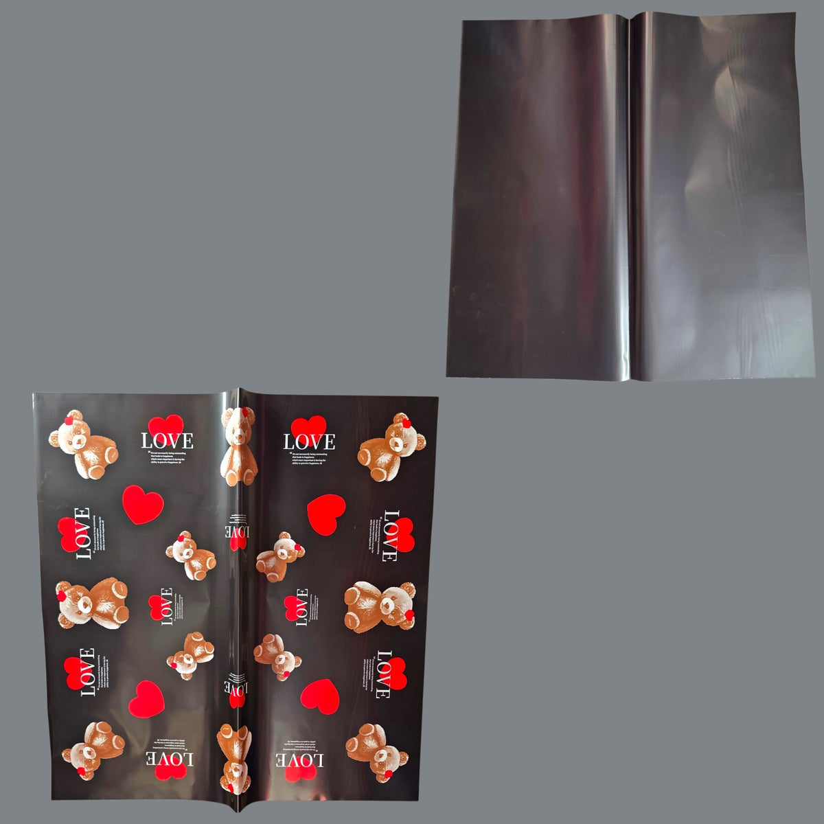 BEAR & HEART PRINT BLACK KOREAN PAPER 20 PCS