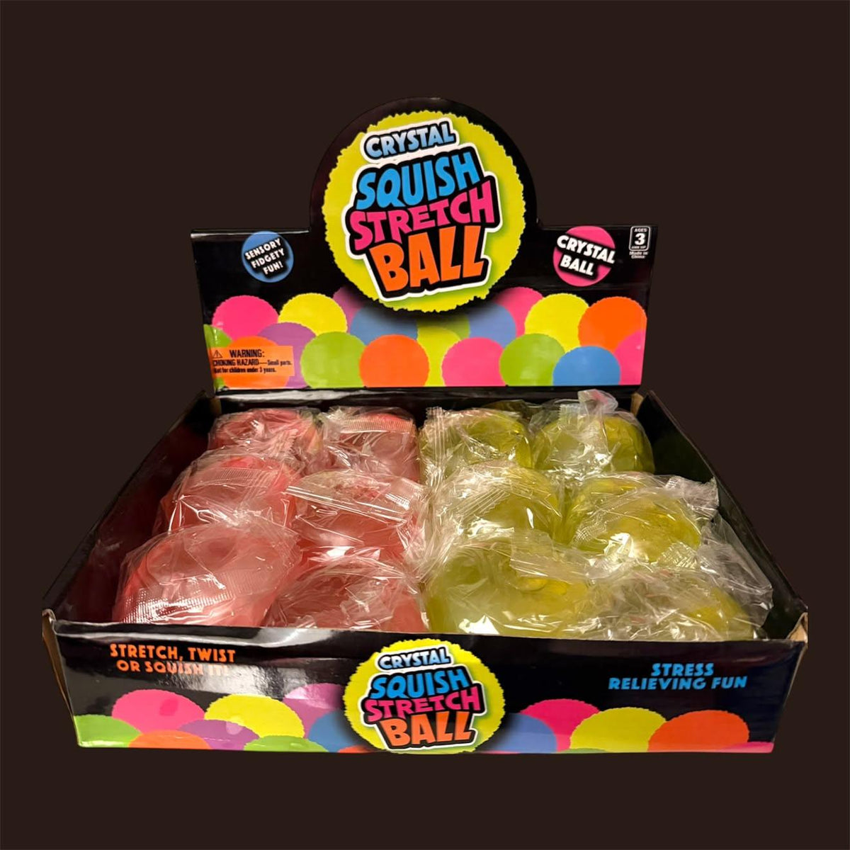 CRYSTAL SQUISH STRECH BALL 12 PCS DISPLAY