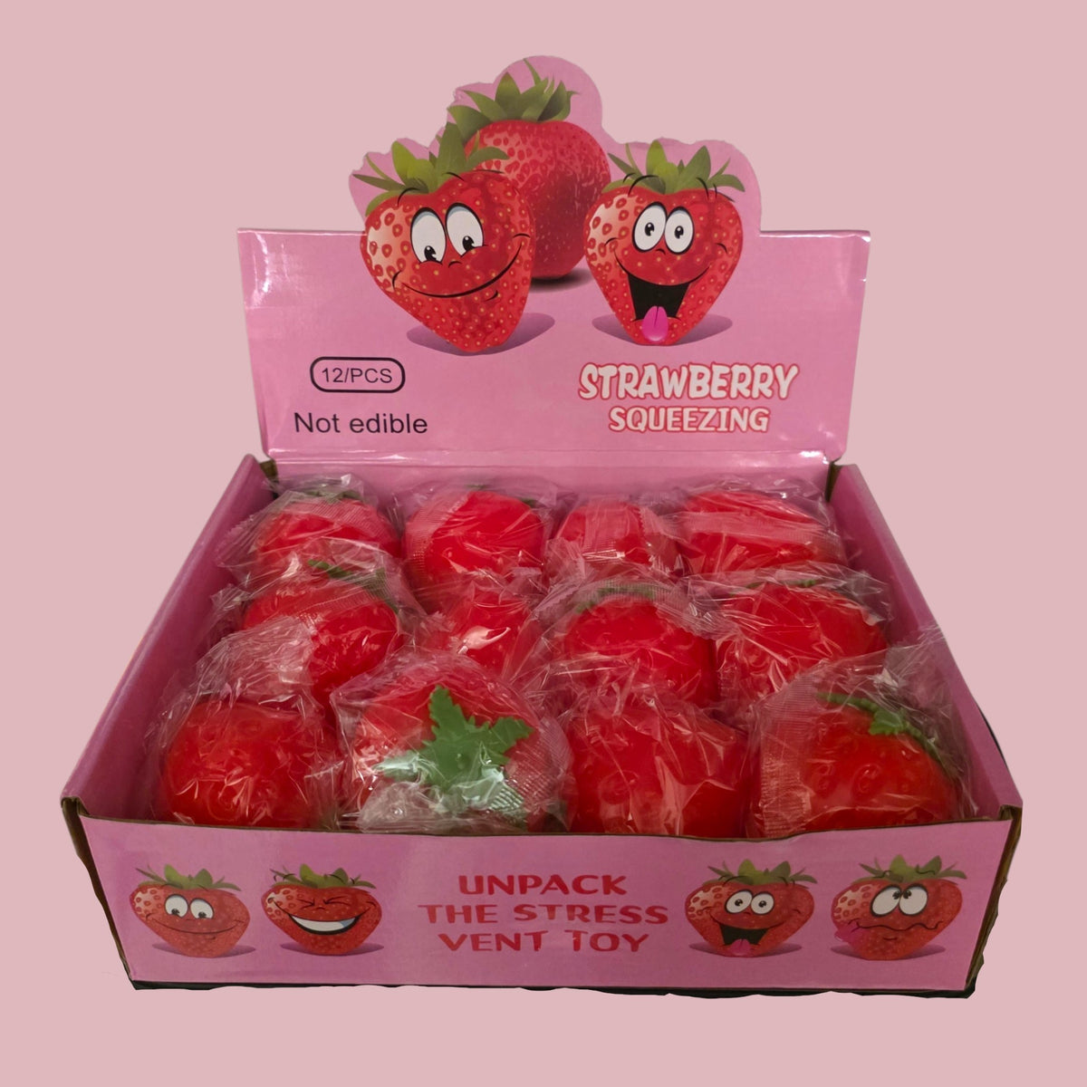 STRAWBERRY SQUEEZING SQUISHY FOOD TOY 12 PCS DISPLAY