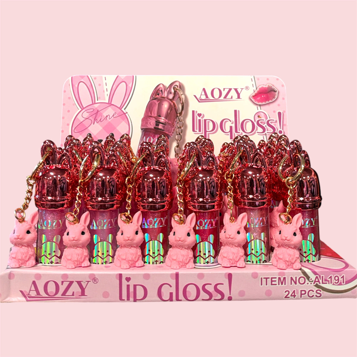 AOZY BUNNY LIP GLOSS WITH KEYCHAIN 24 PCS DISPLAY AL191