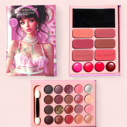 MISS VANESSA MAKE-UP PALETTE WITH EYESHADOW | HIGHLIGHTER | BLUSHER | LIPSTICK | EYEBROW POWDER 12 PCS F7004F