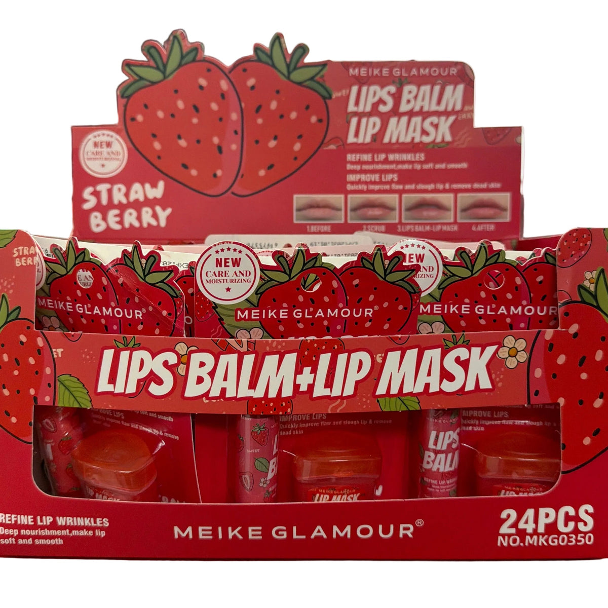 MEIKE GLAMOUR STRAWBERRY LIP BALM WITH LIP MASK 24 PCS DISPLAY NO.MKG0350