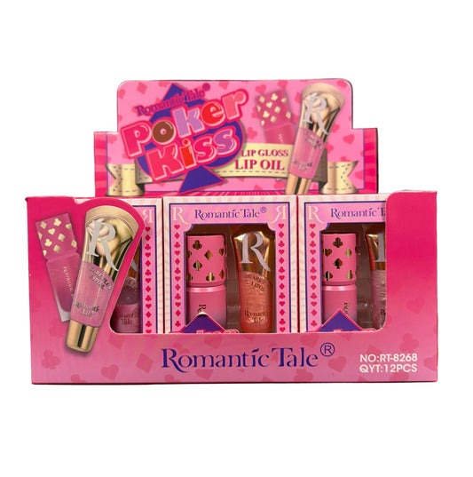 ROMANTIC TALE POKER KISS LIP GLOSS & LIP OIL 12 PCS DISPLAY (NO:RT-8268)