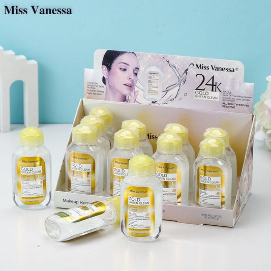 MISS VANESSA 24K GOLD GREEN CLEAN SNAIL OIL-FREE MAKEUP REMOVER 12PCS DISPLAY