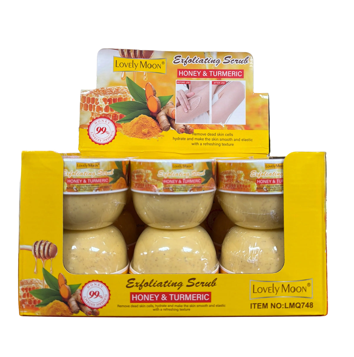 LOVELY MOON EXFOLIATING SCRUB HONEY & TURMERIC 12 PCS DISPLAY NO.LMQ748