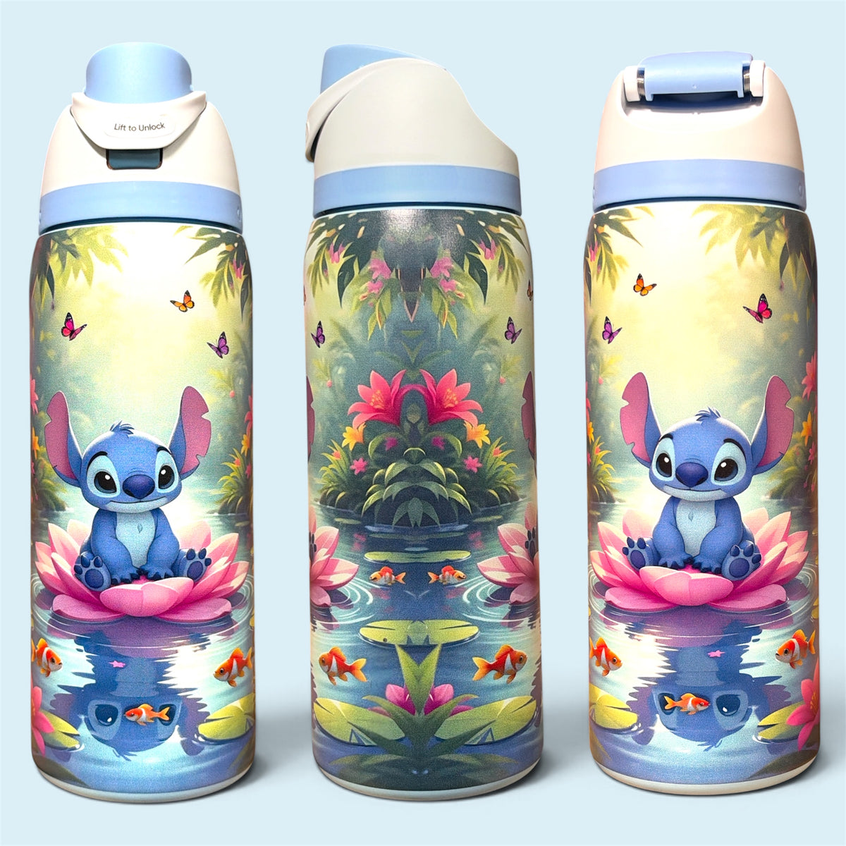 (#151) FLOWERS AND BUTTERFLIES WATER CANISTER WITH BUILT IN STRAW 32 OZ./945 ML 1 PC
