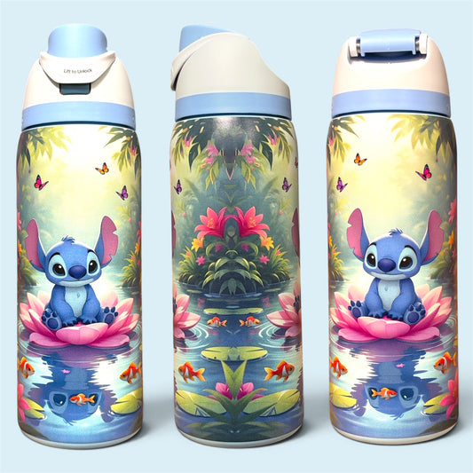 (#151) FLOWERS AND BUTTERFLIES WATER CANISTER WITH BUILT IN STRAW 32 OZ./945 ML 1 PC