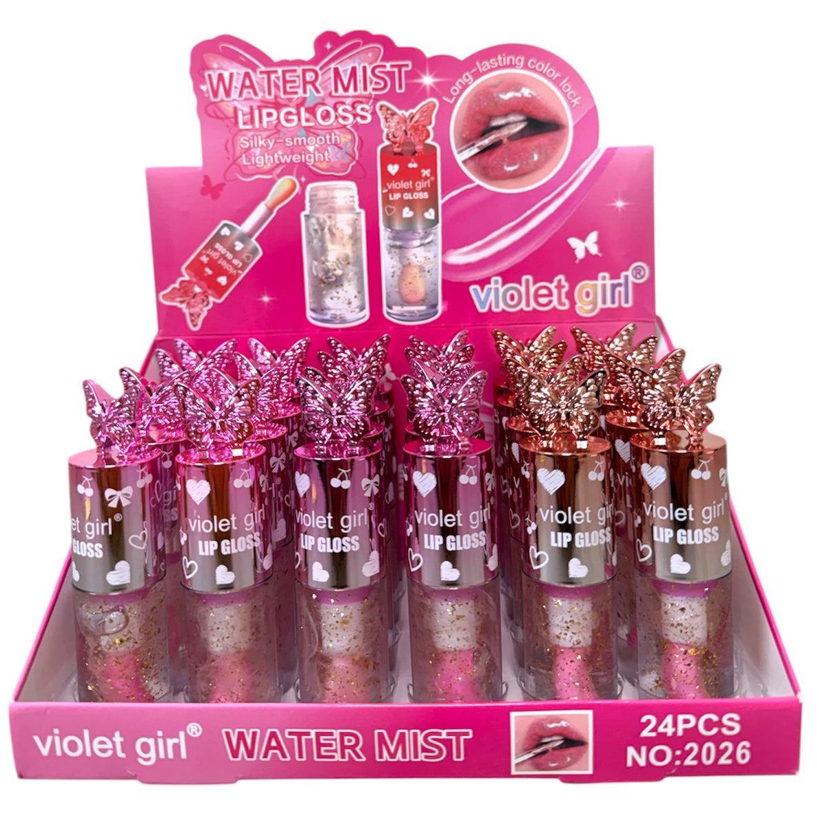 VIOLET GIRL LIP GLOSS BUTTERFLIES 24PCS