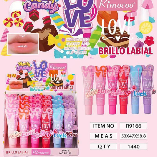 RIMOCOO LOVE FRUITY CANDY LIP GLOSS 24PCS DISPLAY NO. R9166