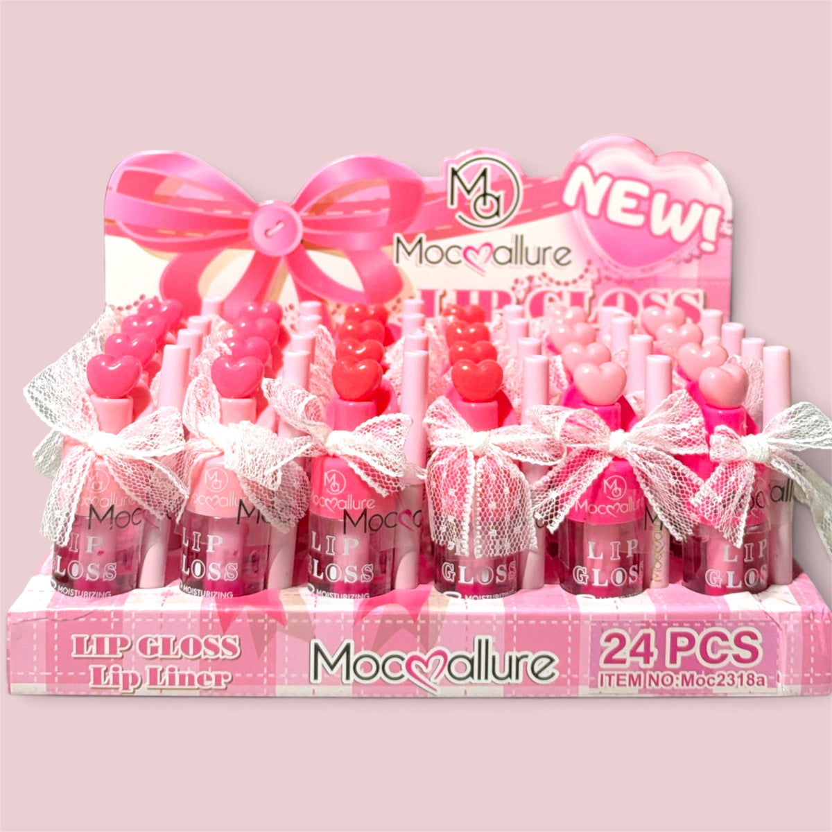 MOC❤️ALLURE LIP GLOSS AND LIP LINER WITH HEART SHAPED CAP 24 PCS DISPLAY Moc2318a