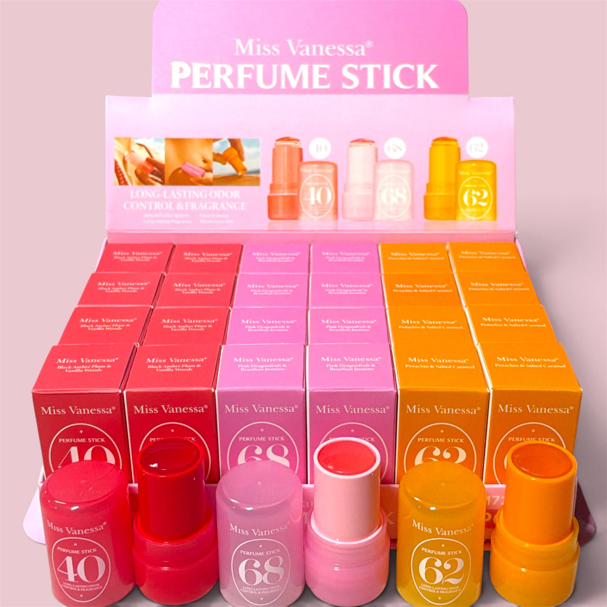 MISS VANESSA PERFUME STICK LONG-LASTING FRAGRANCE SOLID PERFUME 24 PCS DISPLAY M7252