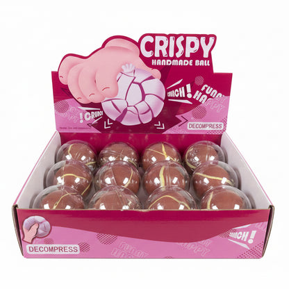 CRISPY HANDMADE BALL BROWN WITH YELLOW STRIPES CRUNCH BALL 12 PCS DISPLAY