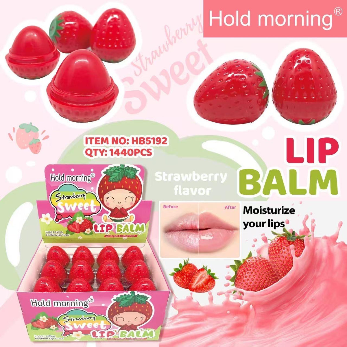 HOLD MORNING STRAWBERRY SWEET LIP BALM 24 PCS DISPLAY