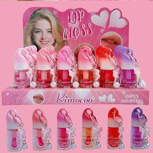 RIMOCOO LIP GLOSS BOWS KEYCHAIN 24PCS DISPLAY