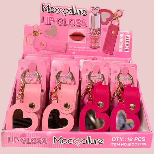 MOC❤️ALLURE LIP GLOSS WITH HOLDER AND HEART MIRROR 12PCS DISPLAY MOC2786