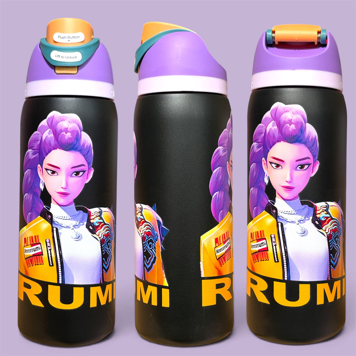 (#157) PURPLE GIRL DESIGN WATER CANISTER WITH BUILT IN STRAW 32 OZ./945 ML 1 PC