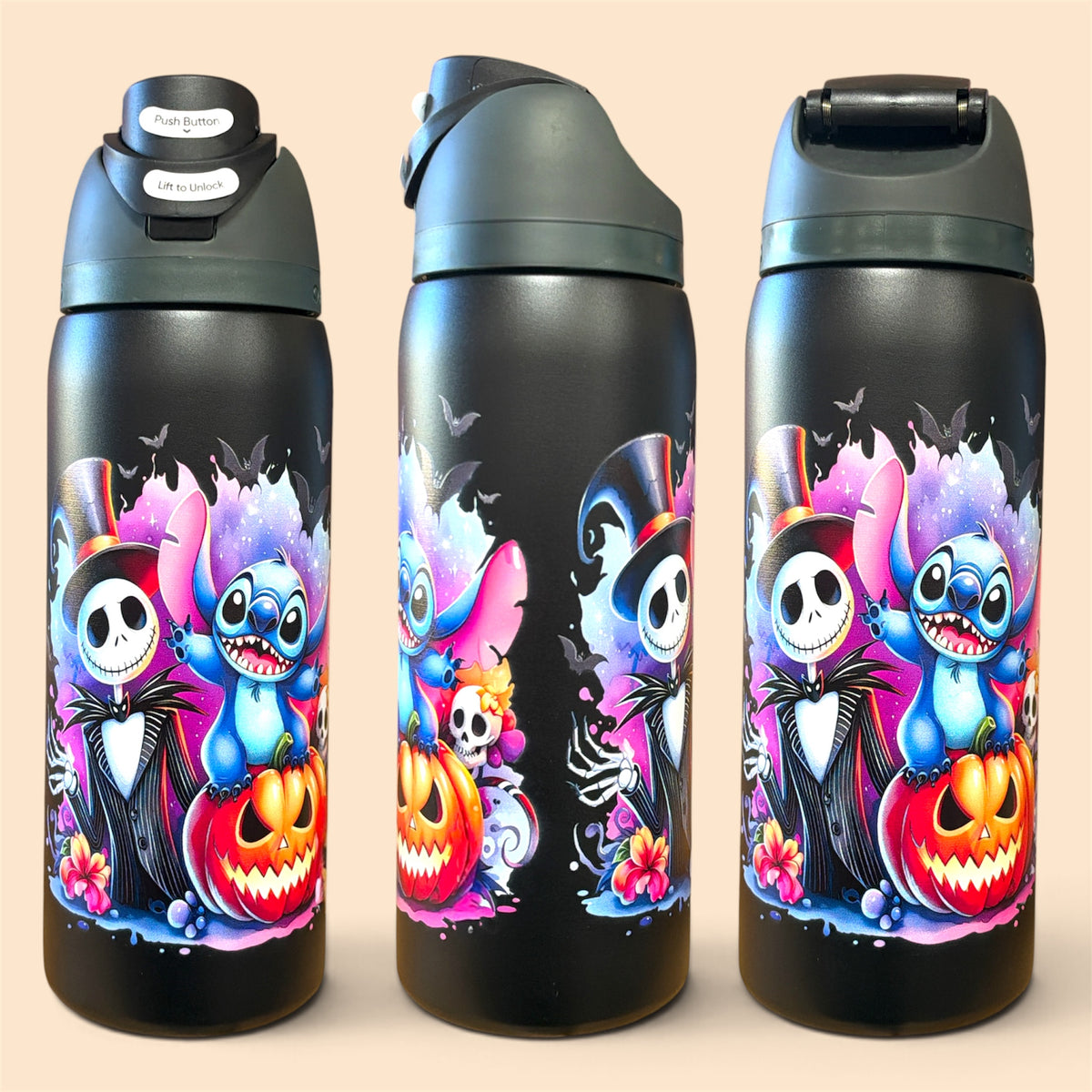(#162) HALLOWEEN PUMPKIN & FRIENDS WATER CANISTER WITH BUILT IN STRAW 32 OZ./945 ML 1 PC