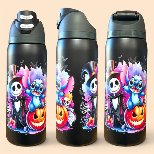 (#162) HALLOWEEN PUMPKIN & FRIENDS WATER CANISTER WITH BUILT IN STRAW 32 OZ./945 ML 1 PC