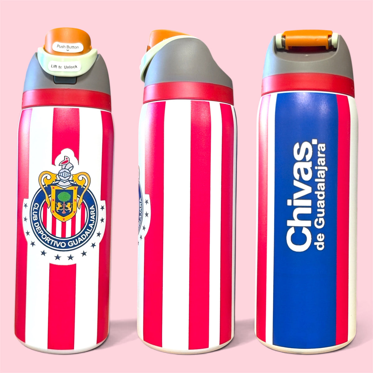 (#158) CHIVAS DE GUADALAJARA WATER CANISTER WITH BUILT IN STRAW 32 OZ./945 ML 1PC