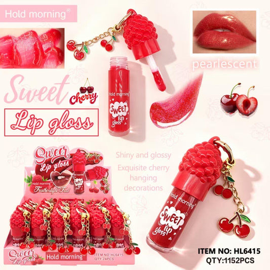 HOLD MORNING SWEET RASPBERRY LIP GLOSS WITH CHERRY KEY CHAIN 24 PCS DISPLAY NO.HL6415