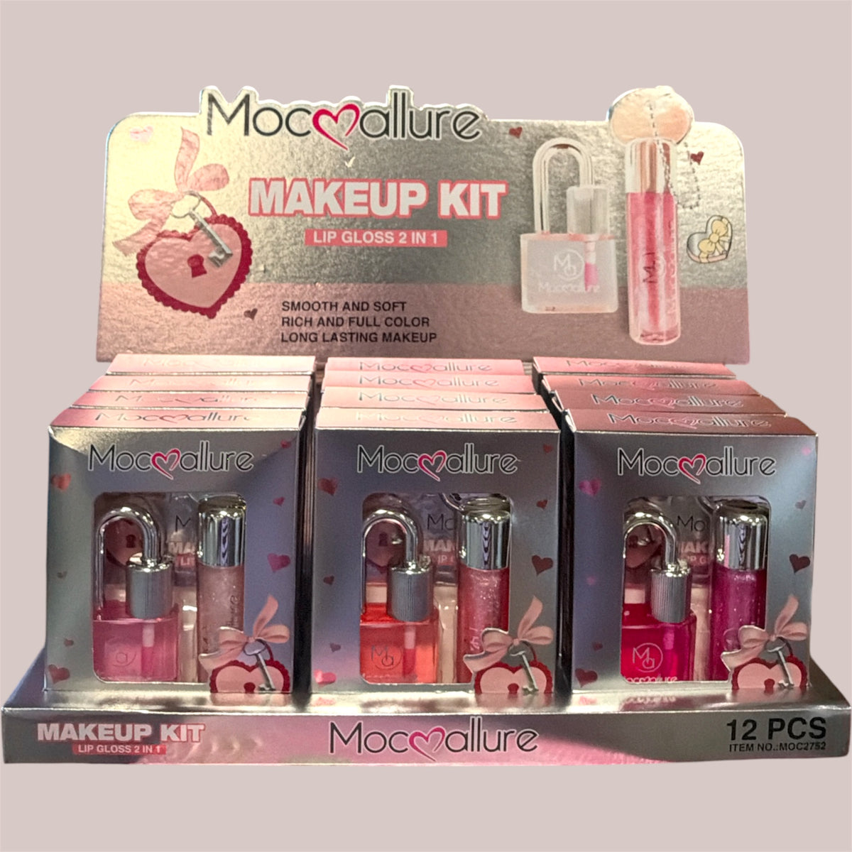 MOC❤️ALLURE MAKEUP KIT 2 IN 1 LIP GLOSS SET 12 PCS DISPLAY MOC2752