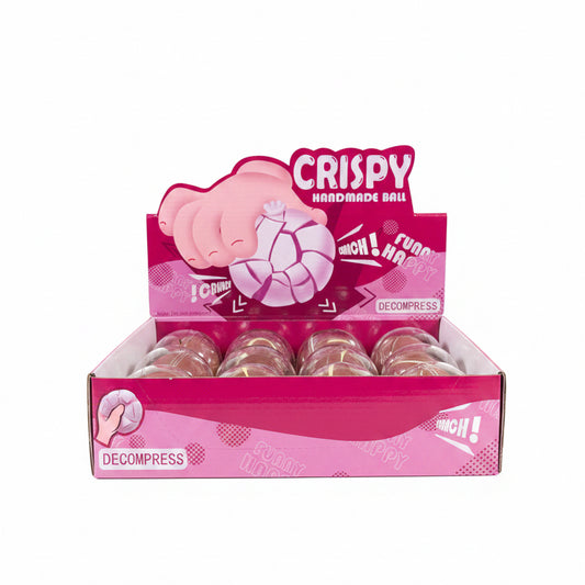 CRISPY HANDMADE BALL BROWN WITH YELLOW STRIPES CRUNCH BALL 12 PCS DISPLAY