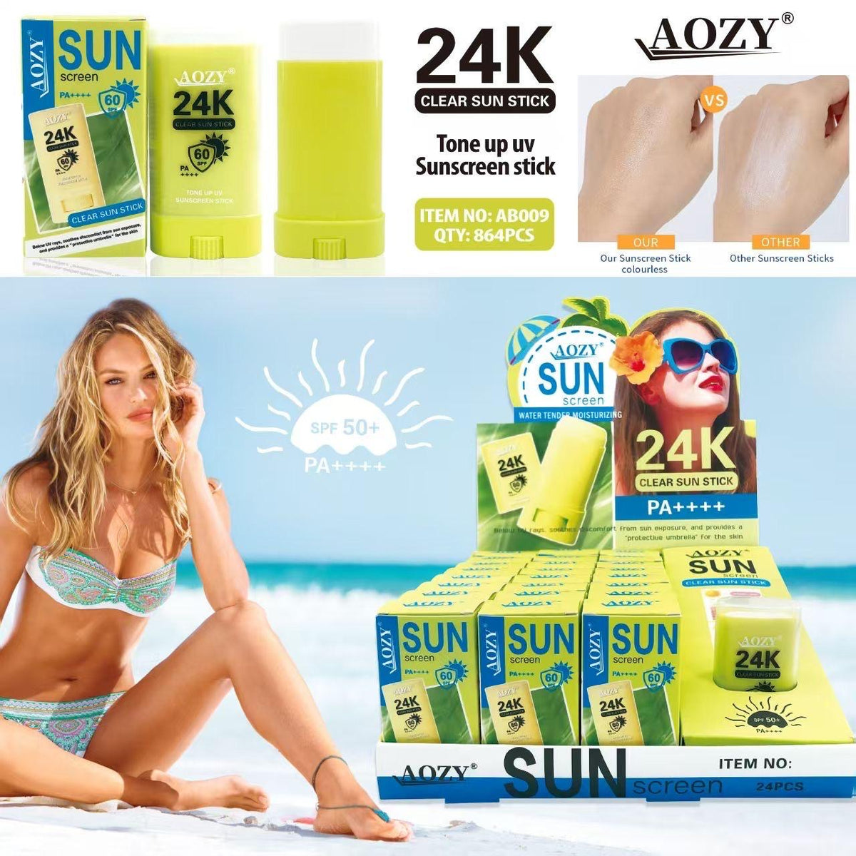 AOZY SUNSCREEN 24K CLEAR SUN STICK 60SPF 24PCS DISPLAY
