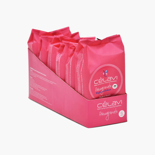 CELAVI MAKE-UP REMOVER CLEANSING TOWELETTES POMEGRANATE 6PACK