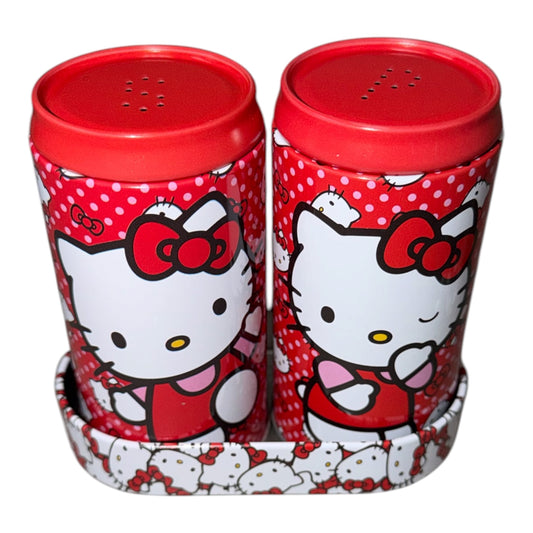 RED HELLO KITTY SALT & PEPPER SET WITH HOLDER
